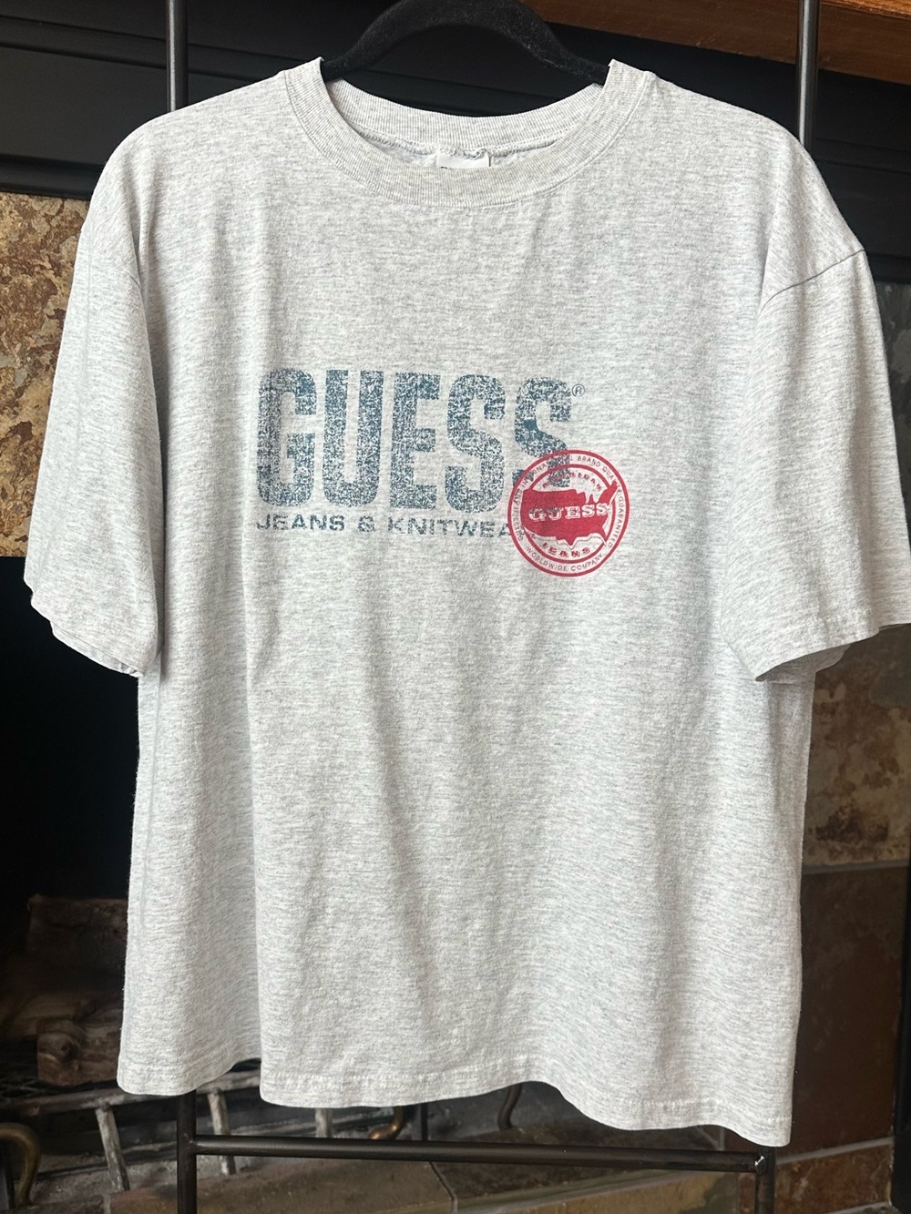 GUESS Men's Vintage 90’s XL 21x24 Heather Gray Logo T-Shirt